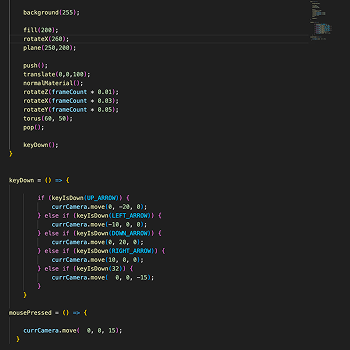 This is the code for the sketch4.js page. I played around with the size of the torus and the plane underneath it. I altered other things within the code but I'm unsure what impact that had.