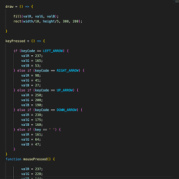 This is the code for the sketch.js page. I continued to play around with the size and colours of the rectangle.