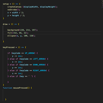 This is the code for the sketch1.js page. I continued to play around with the size of the circle and the colours.
