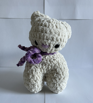 Front view of my second complex object, a crocheted cat plush.