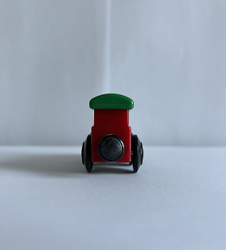 Back view of my first complex object, a toy train.