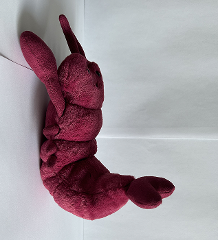 Side view of my third complex object, a lobster plush.